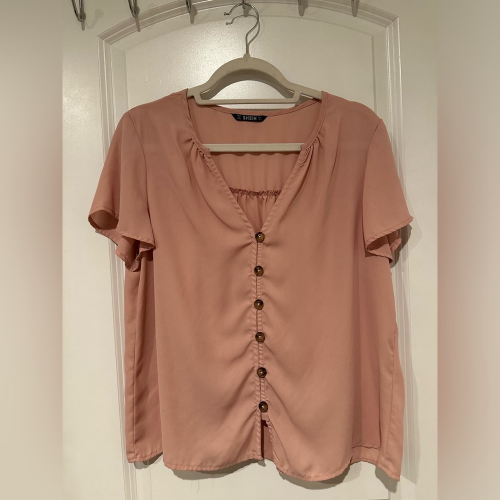 Flowy pink short sleeve top size L